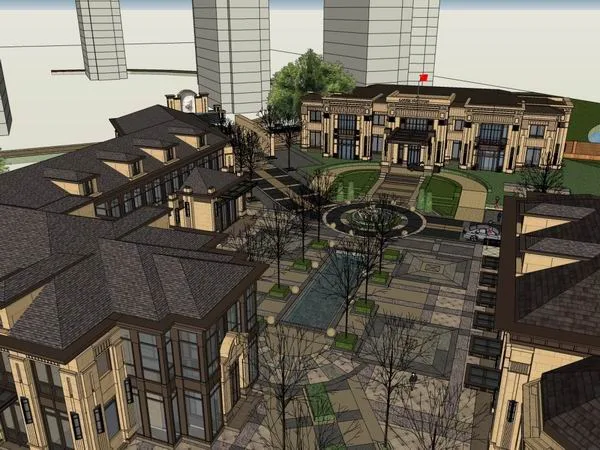 Sketchup住宅模型|多层售楼处，住宅，古典风格
