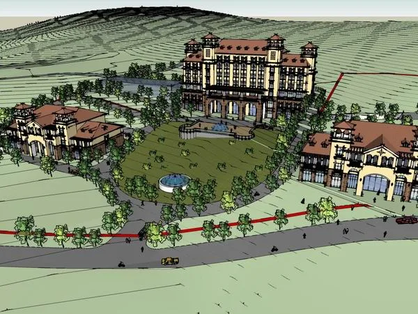 Sketchup酒店模型|多层地中海酒店，古典风格