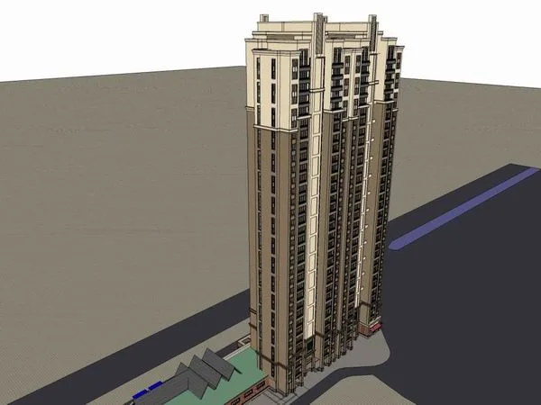 Sketchup住宅模型|超高层住宅，底层商业，英式古典风格