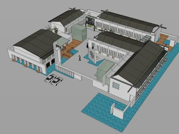 Sketchup酒店模型|多层四合院酒店会议中心，现代中式风格