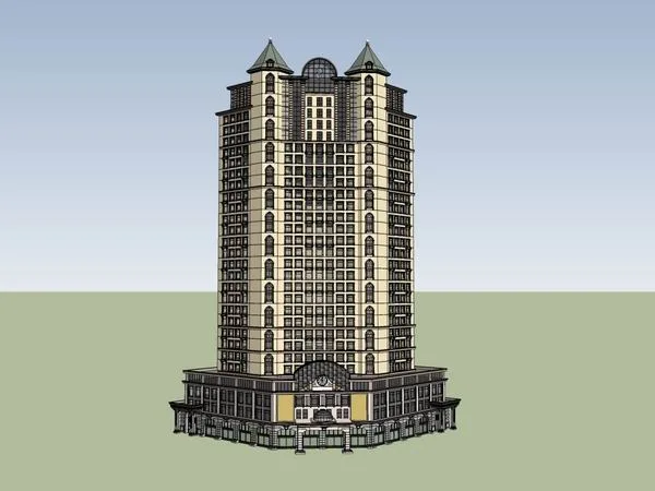 Sketchup酒店模型|高层酒店，古典风格