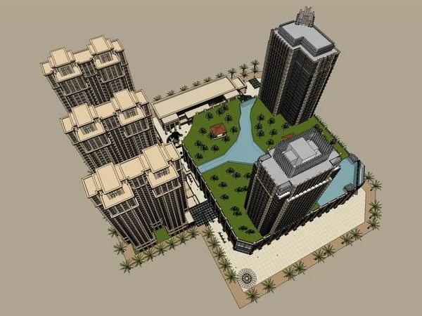 Sketchup住宅模型|高层住宅，底层商业，古典风格