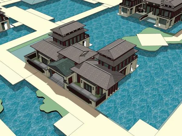 Sketchup酒店模型|多层酒店别墅，古典风格