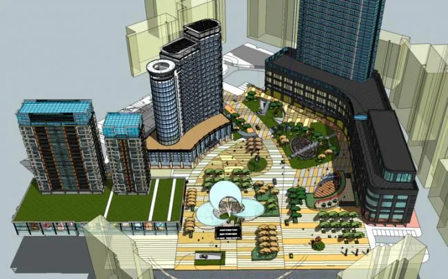 Sketchup综合体模型|商业综合体，广场，景观，高层住宅，公寓，办公，写字楼，购物中心