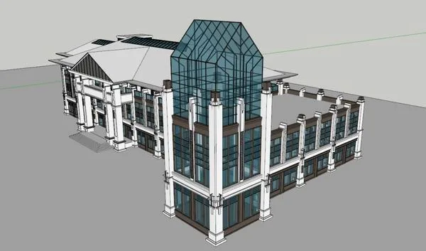 Sketchup住宅模型|多层住宅活动中心，古典风格