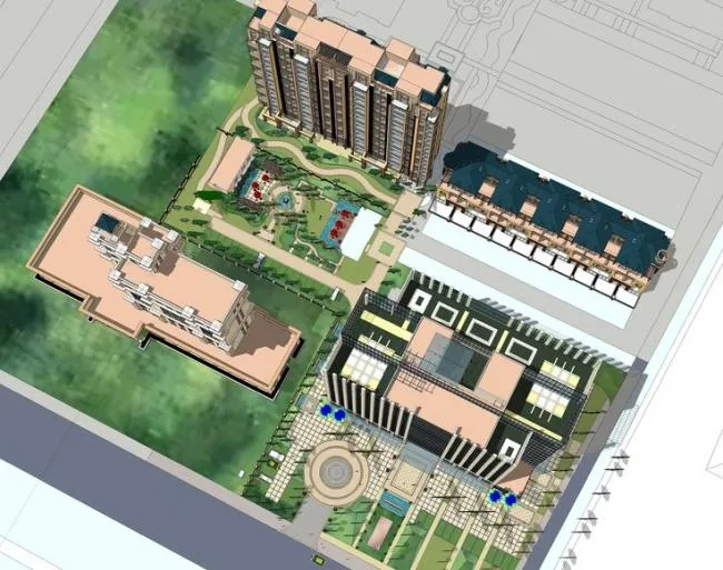 Sketchup综合体模型|高层商业综合体，广场规划，现代风格
