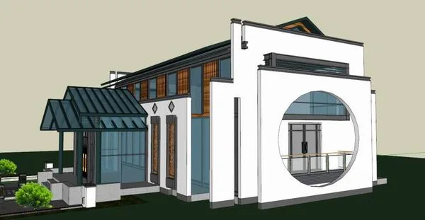 Sketchup住宅模型|多层活动中心，住宅，中式风格