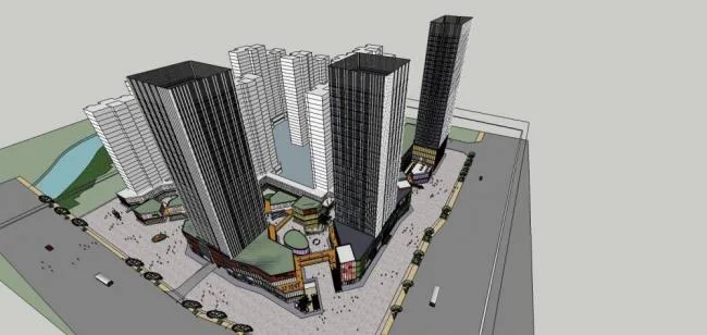 Sketchup综合体模型|超高层商业综合体，办公酒店，商业裙房，现代风格