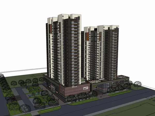 Sketchup住宅模型|高层住宅，底层商业，现代风格