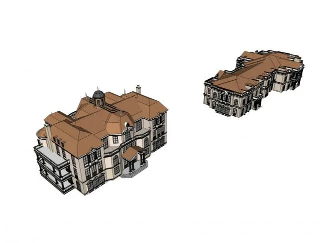 Sketchup住宅模型|多层住宅会所，古典风格