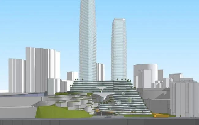Sketchup综合体模型|高层商业街综合体，现代风格，商业裙房，办公酒店