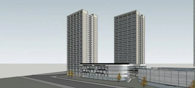Sketchup综合体模型|高层商业综合体，现代风格，酒店办公，商业裙房