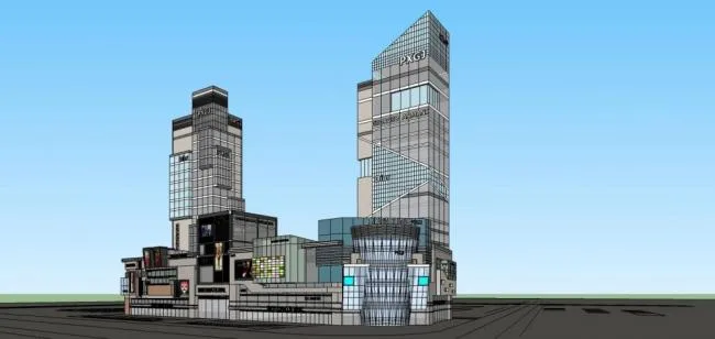 Sketchup综合体模型|高层商业综合体，现代风格，商业裙房，酒店办公
