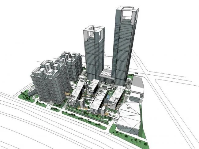 Sketchup综合体模型|超高层商业综合体，现代风格，办公酒店
