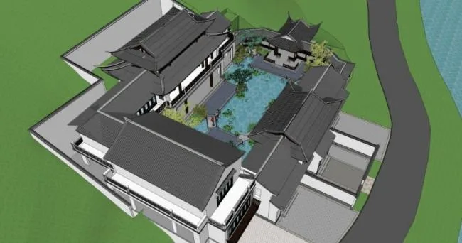 Sketchup商业模型|多层会所，中式风格