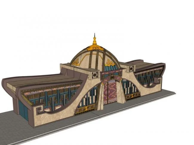 Sketchup商业模型|低层餐厅建筑，古典风格