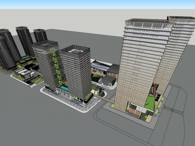 Sketchup综合体模型|多层高层混合，商业综合体，高层办公酒店，现代风格