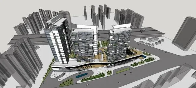 Sketchup综合体模型|多层高层混合，商业综合体，住宅，现代风格