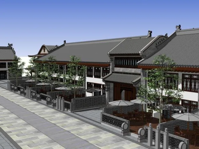 Sketchup商业模型|低层商业街，中式风格