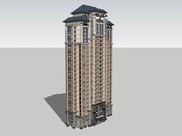 Sketchup住宅模型|高层住宅，古典风格，26层