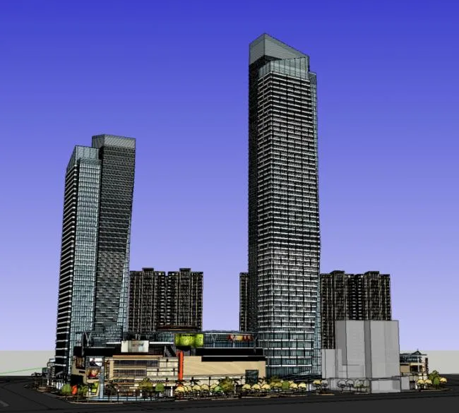 Sketchup综合体模型|超高层商业综合体，现代风格，购物中心，公寓住宅，酒店，写字楼