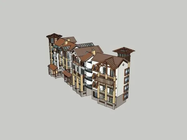 Sketchup住宅模型|多层联排住宅，古典风格，4层