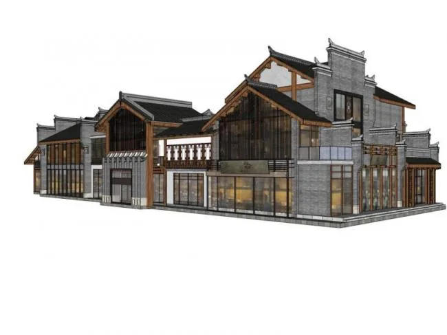 Sketchup商业模型|多层商业街，中式风格