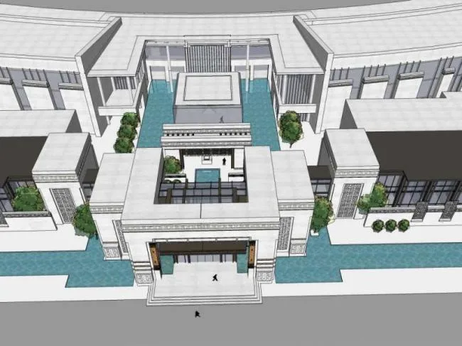 Sketchup商业模型|多层售楼处，现代中式风格