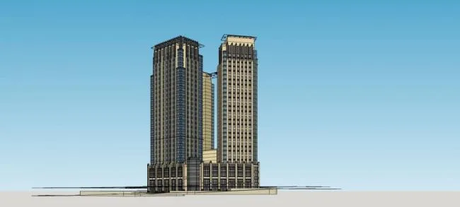 Sketchup综合体模型|商业综合体，高层办公，商业裙房，新古典风格