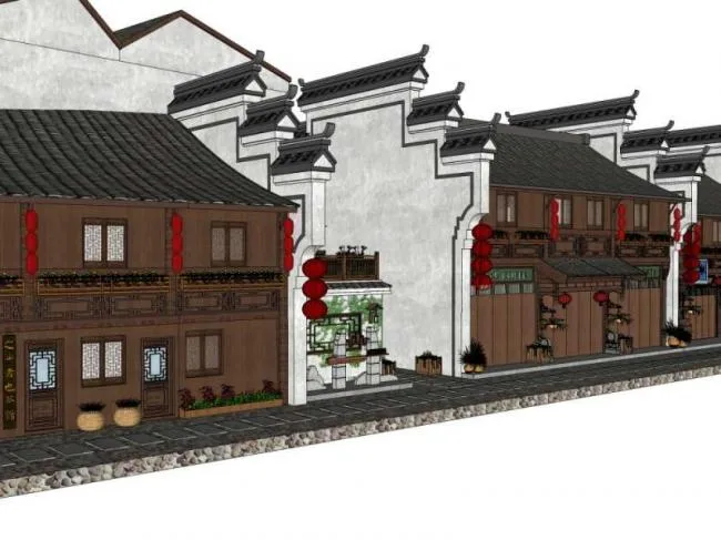 Sketchup商业模型|多层商业区，中式风格