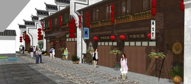 Sketchup商业模型|多层商业区，中式风格