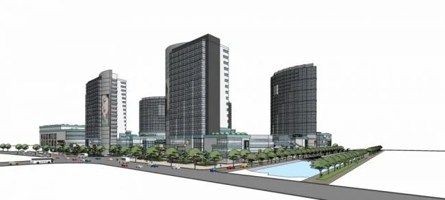 Sketchup综合体模型|高层城市商业综合体，办公写字楼，现代风格