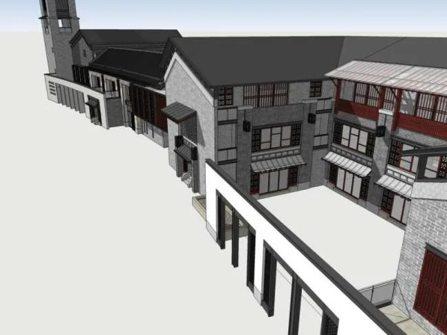 Sketchup商业模型|多层商业街，中式风格