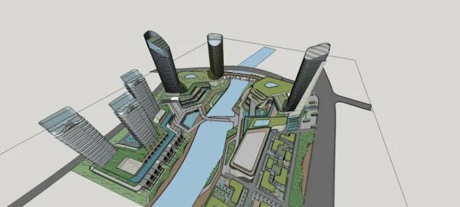 Sketchup综合体模型|青岛张村，超高层商业综合体，办公写字楼，现代风格