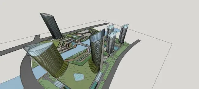 Sketchup综合体模型|青岛张村，超高层商业综合体，办公写字楼，现代风格