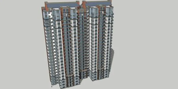 Sketchup住宅模型|高层住宅，现代风格，24层