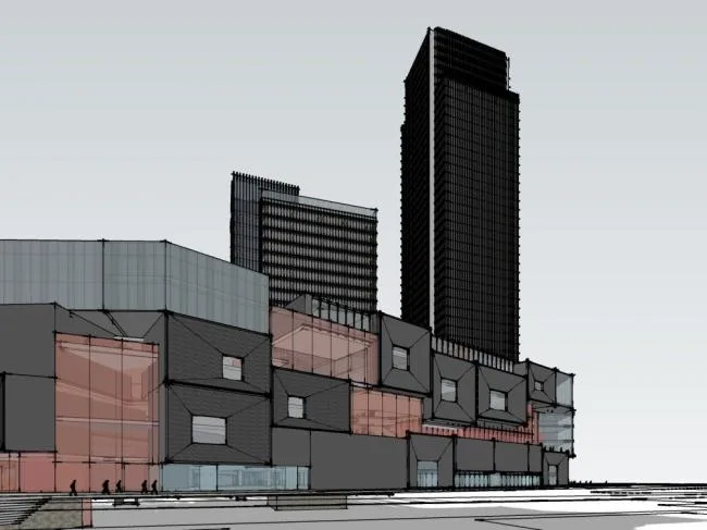 Sketchup综合体模型|多层高层混合商业综合体，高层办公写字楼，现代风格