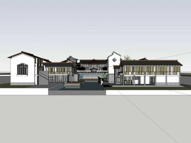 Sketchup商业模型|西南民俗商业街建筑群，步行街，中式风格