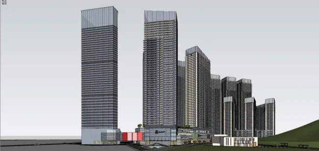 Sketchup综合体模型|超高层商业综合体，办公写字楼，现代风格