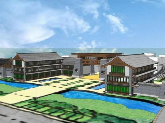 Sketchup商业模型|商业区大门设计，中式古典风格
