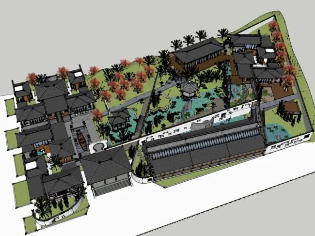 Sketchup住宅模型|多层住宅建筑群，中式风格