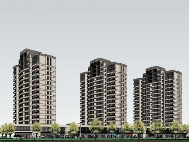 Sketchup住宅模型|高层住宅，底部商铺，现代风格