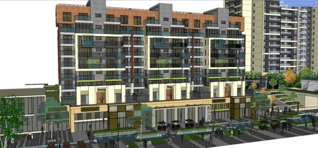 Sketchup住宅模型|多层小区住宅，底部商业，现代风格，10层