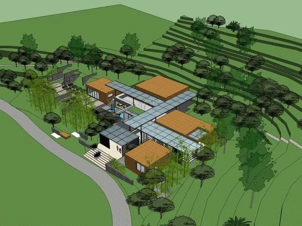 Sketchup商业模型|多层山地会所，商业，现代风格