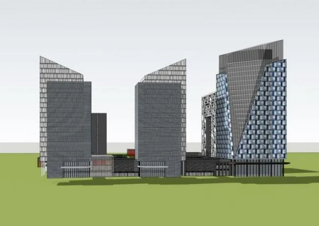 Sketchup综合体模型|多高层混合综合体，商业，高层办公，现代风格