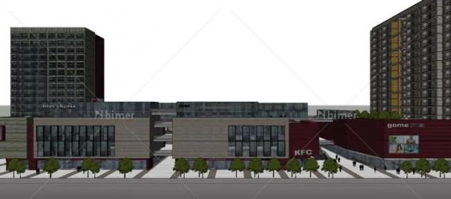 Sketchup综合体模型|多层高层混合综合体，商业步行街，现代风格