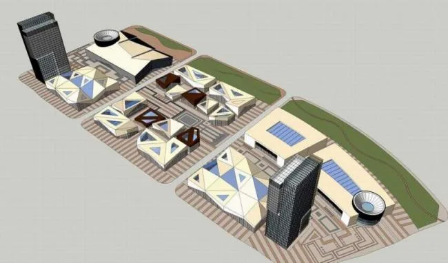 Sketchup综合体模型|多高层混合商业综合体，现代风格