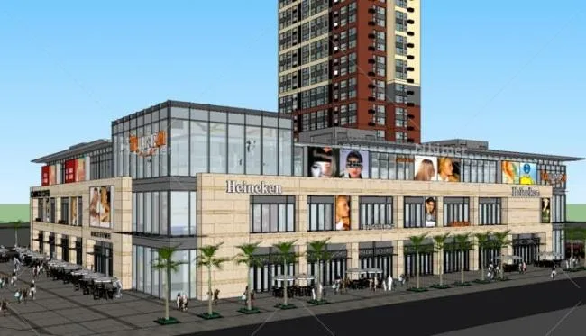 Sketchup综合体模型|商业综合体，高层住宅，底层商业，现代风格
