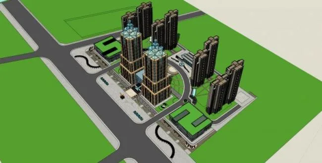 Sketchup综合体模型|多高层城市综合体，现代风格