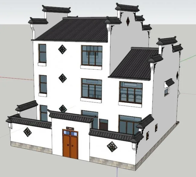 Sketchup住宅模型|多层徽派民居，住宅，中式风格